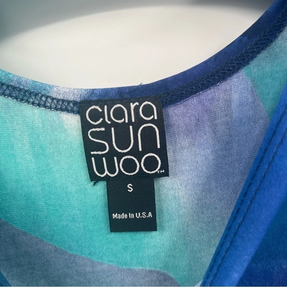 Clara Sun Woo Tie Dye  Asymmetric Hem Blouse Blue Green Size Small Tunic - Picture 4 of 9
